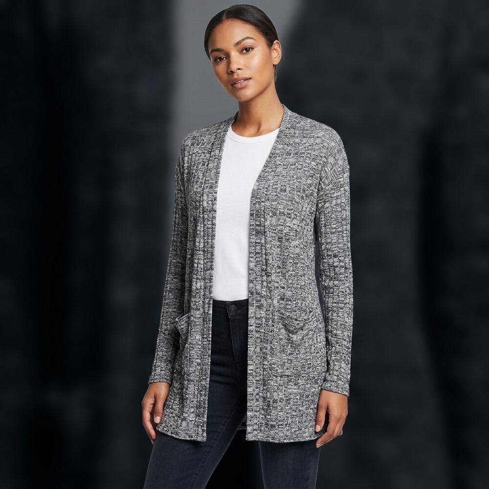 Art Class Marled Black/White Knit Cardigan Junior XL Minimalist Layering Pockets